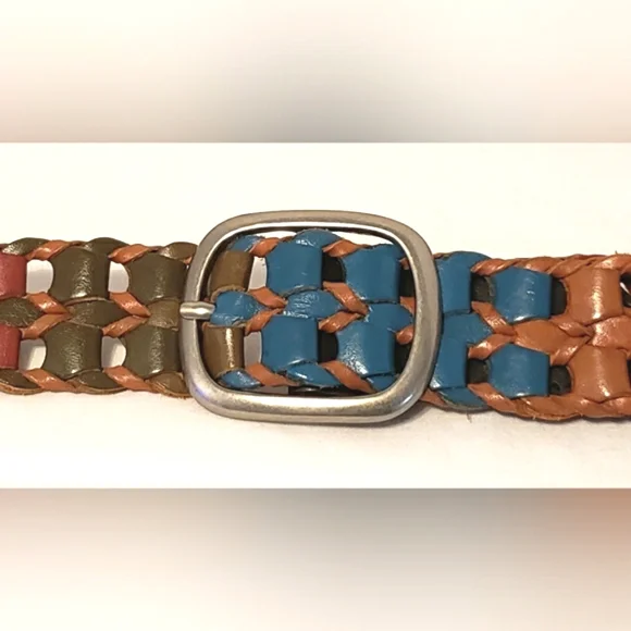 Multicolored Woven Womens Leather Belt Size 2XL Boho Western Southwestern - Picture 4 of 14